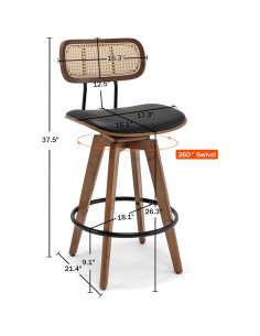 Set de 2 Taburetes de Bar YOUUGIOR Ratan y Bambú 66.8 cm 2