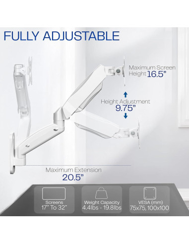 Soporte de Pared para Monitor VIVO MOUNT-V001GW 32" Blanco