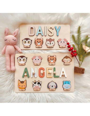 Rompecabezas de Nombre Personalizado AZUFEMOS para Niños 1-3 Años