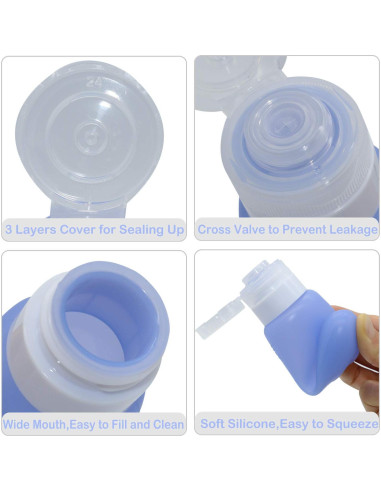 Botellas de Viaje Silicona 3oz A Prueba de Fugas TSA - 4 Pcs