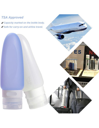 Botellas de Viaje Silicona 3oz A Prueba de Fugas TSA - 4 Pcs