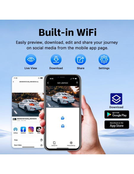 Cámara de tablero 5 canales Pahaa FHD 1080P WiFi visión nocturna