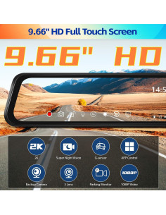 Cámara de tablero espejo 2K AMprime con 3 canales y G-Sensor 2