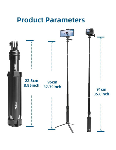 Palo Selfie AFAITH con Trípode para GoPro y Smartphones