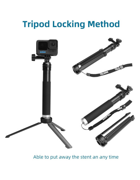 Palo Selfie AFAITH con Trípode para GoPro y Smartphones