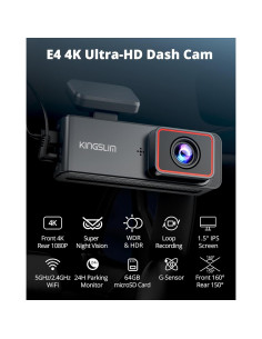 Cámara Dash Kingslim E4 4K Delantera y Trasera con 64GB 2