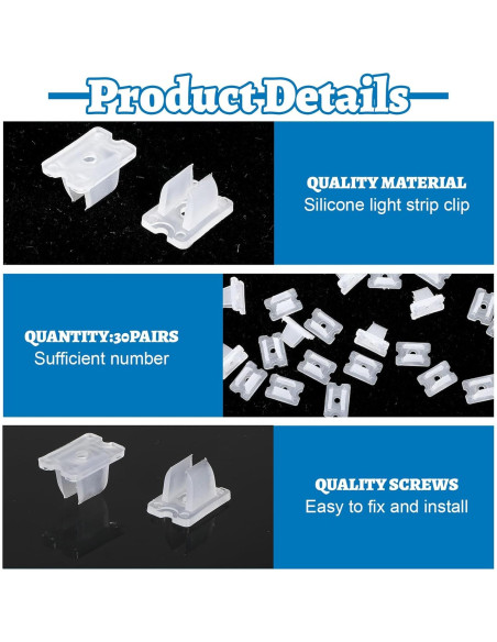 30 Clips de Montaje LED Impermeables Nogeqi para Cinta Neón