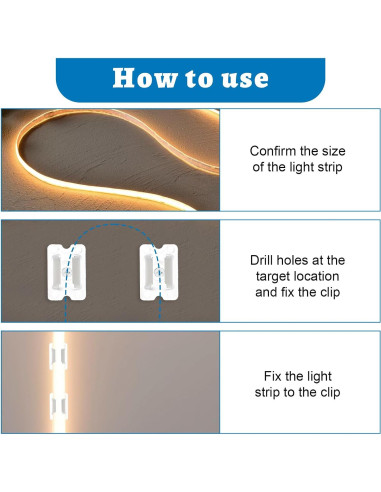 30 Clips de Montaje LED Impermeables Nogeqi para Cinta Neón