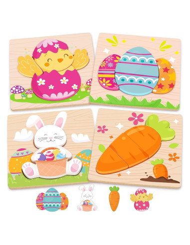 Rompecabezas de Madera Pascua LACCHOUFEE - 4 Piezas Educativas