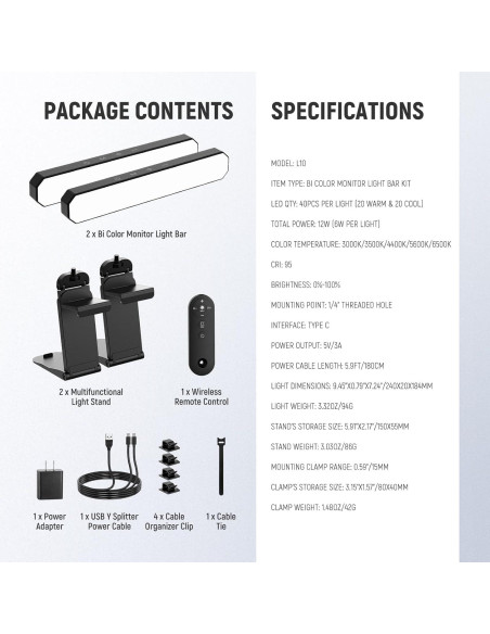 Barra de Luz LED Doble NEEWER L10 para Monitor 12W Bi Color