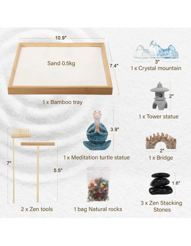 Jardín Zen de Escritorio FOLKOR LIFE con Tortuga Meditadora