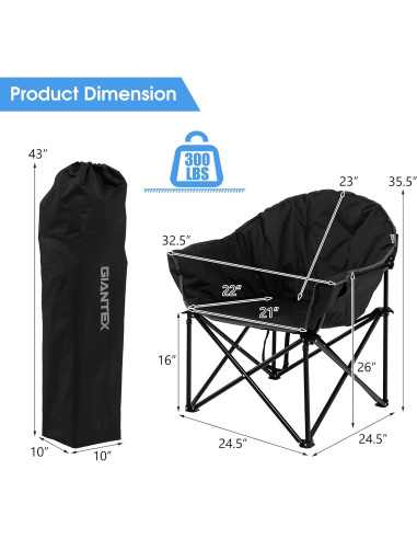 Silla de Camping Plegable Giantex GX70502DK-PO Negra con Portavasos