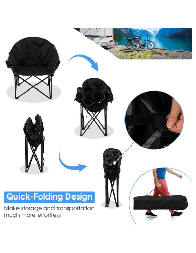 Silla de Camping Plegable Giantex GX70502DK-PO Negra con Portavasos