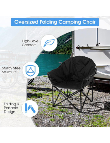 Silla de Camping Plegable Giantex GX70502DK-PO Negra con Portavasos