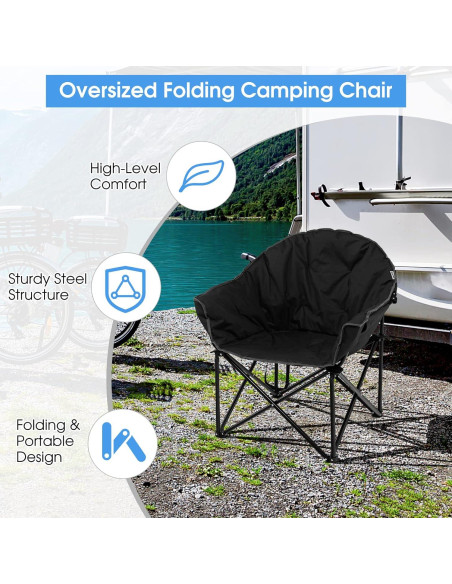 Silla de Camping Plegable Giantex GX70502DK-PO Negra con Portavasos