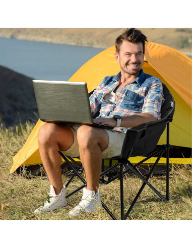 Silla de Camping Plegable Giantex GX70502DK-PO Negra con Portavasos