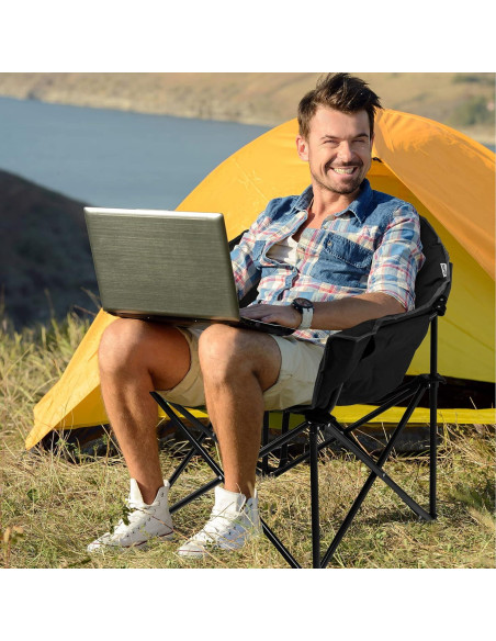 Silla de Camping Plegable Giantex GX70502DK-PO Negra con Portavasos