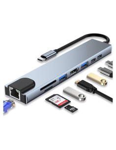 HUB USB C 8 en 1 SZPACMATE con HDMI 4K, 100W PD, Ethernet
