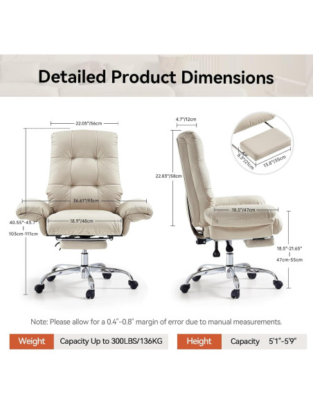 Silla de Oficina EMIAH Beige Reclinable con Reposapiés y Ruedas