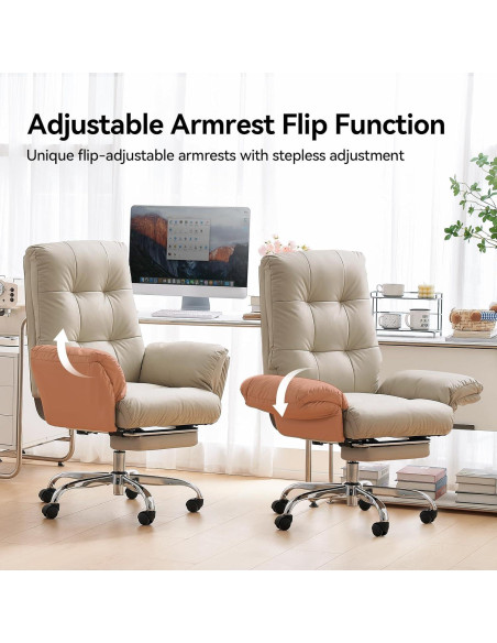 Silla de Oficina EMIAH Beige Reclinable con Reposapiés y Ruedas