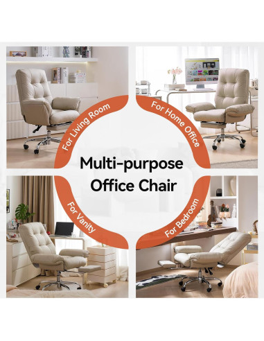 Silla de Oficina EMIAH Beige Reclinable con Reposapiés y Ruedas