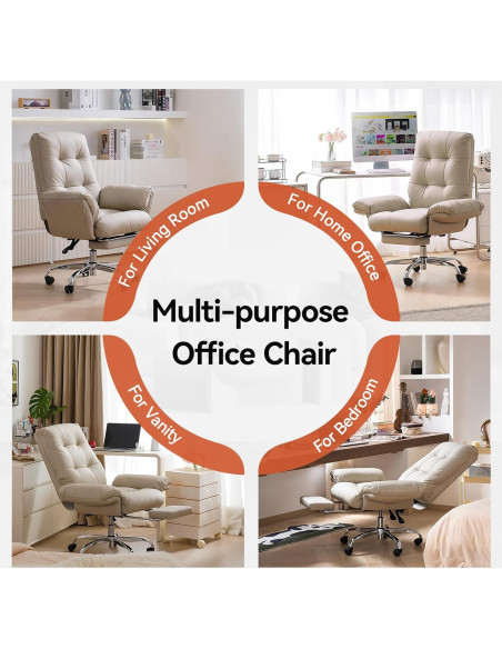 Silla de Oficina EMIAH Beige Reclinable con Reposapiés y Ruedas