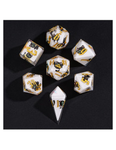 Juego de Dados DND 7 Piezas Resina con Gato Negro - Bordes Afilados