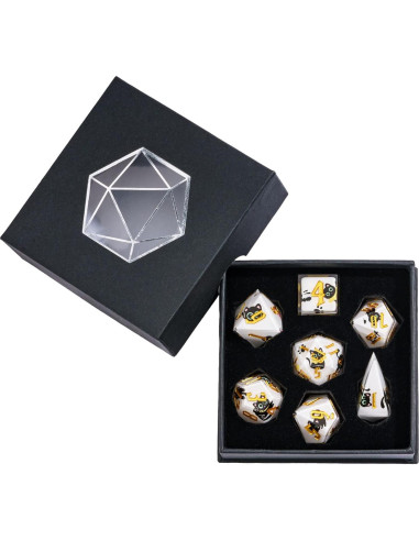 Juego de Dados DND 7 Piezas Resina con Gato Negro - Bordes Afilados