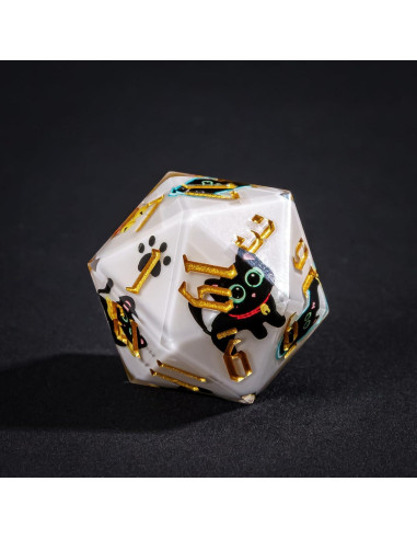 Juego de Dados DND 7 Piezas Resina con Gato Negro - Bordes Afilados