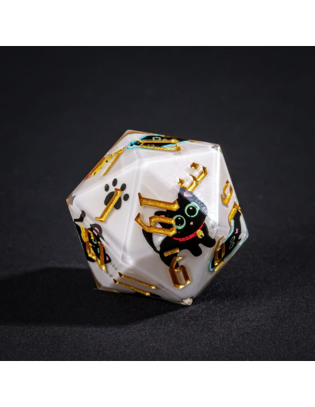 Juego de Dados DND 7 Piezas Resina con Gato Negro - Bordes Afilados