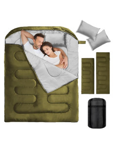 Saco de dormir doble Zenicham para 2 personas - Verde militar