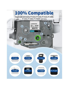 Cinta de Etiquetas Greateam TZe 12mm Negra sobre Blanca - 5 Unidades 2