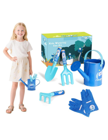 Juego de Herramientas de Jardinería Dino Azul para Niños 3-8 Años