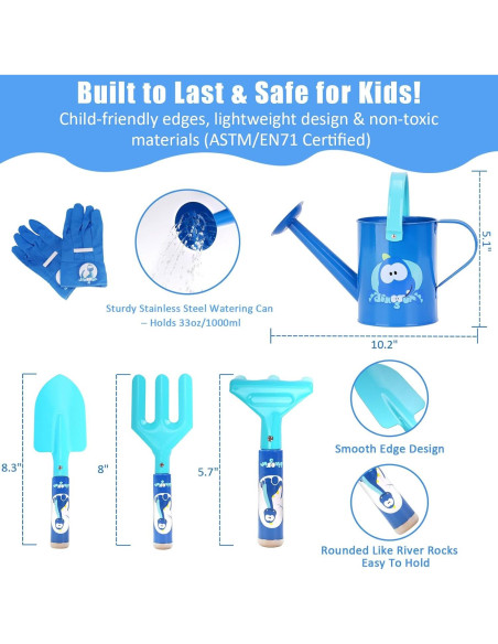 Juego de Herramientas de Jardinería Dino Azul para Niños 3-8 Años Juego de Herramientas de Jardinería Dino Azul para Niños 3-8 Años