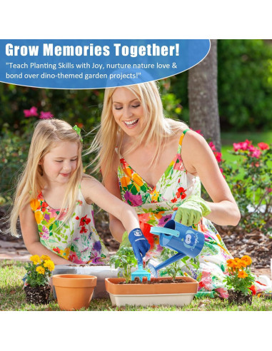 Juego de Herramientas de Jardinería Dino Azul para Niños 3-8 Años