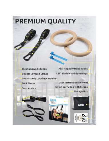 Anillas Gimnásticas de Madera GHB 3.18 cm con Correas Numeradas