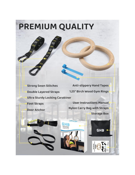 Anillas Gimnásticas de Madera GHB 3.18 cm con Correas Numeradas