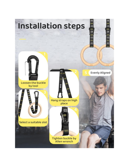 Anillas Gimnásticas de Madera GHB 3.18 cm con Correas Numeradas