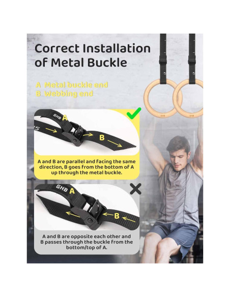 Anillas Gimnásticas de Madera GHB 3.18 cm con Correas Numeradas