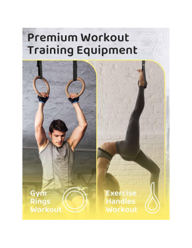 Anillas Gimnásticas de Madera GHB 3.18 cm con Correas Numeradas