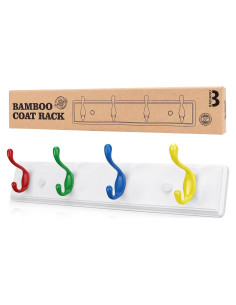 Perchero de Pared Badiano 4 Ganchos de Bambú Alta Resistencia