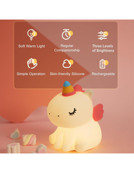 Luz Nocturna Unicornio LED Recargable Dimmable 12.7cm Luz Nocturna Unicornio LED Recargable Dimmable 12.7cm