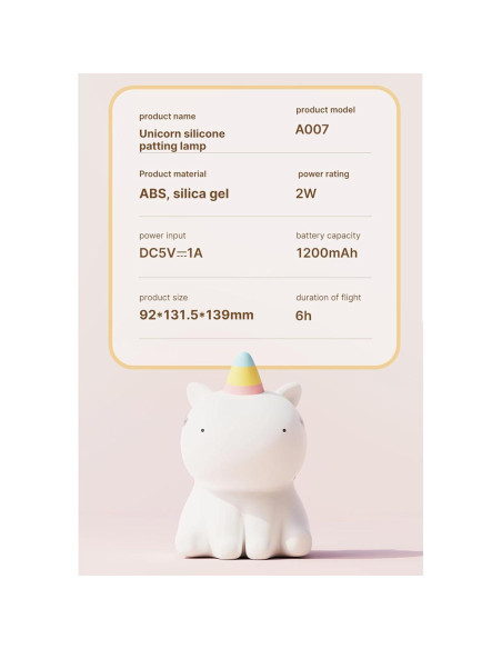 Luz Nocturna Unicornio LED Recargable Dimmable 12.7cm Luz Nocturna Unicornio LED Recargable Dimmable 12.7cm