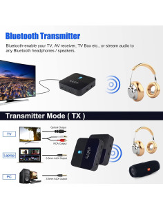 Transmisor Receptor Bluetooth 5.0 APTX 2-en-1 para TV y Audio 2