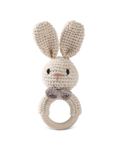 Sonajero de Madera Conejo de Crochet Bopoobo para Bebés