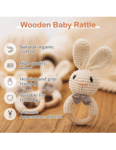 Sonajero de Madera Conejo de Crochet Bopoobo para Bebés 2