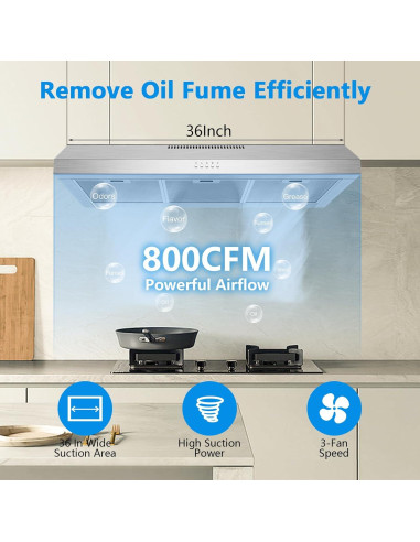 Campana Extractora TAZPI KMJ01 800 CFM 36" Acero Inoxidable