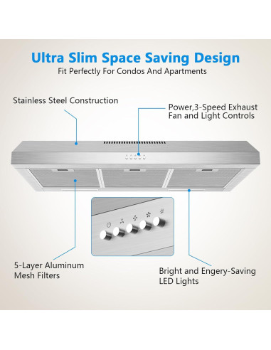 Campana Extractora TAZPI KMJ01 800 CFM 36" Acero Inoxidable
