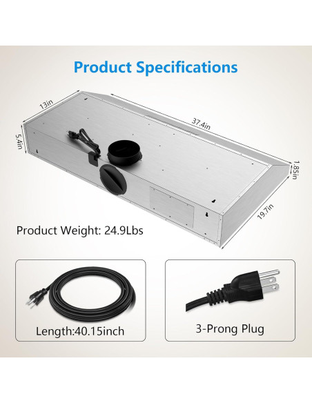 Campana Extractora TAZPI KMJ01 800 CFM 36" Acero Inoxidable