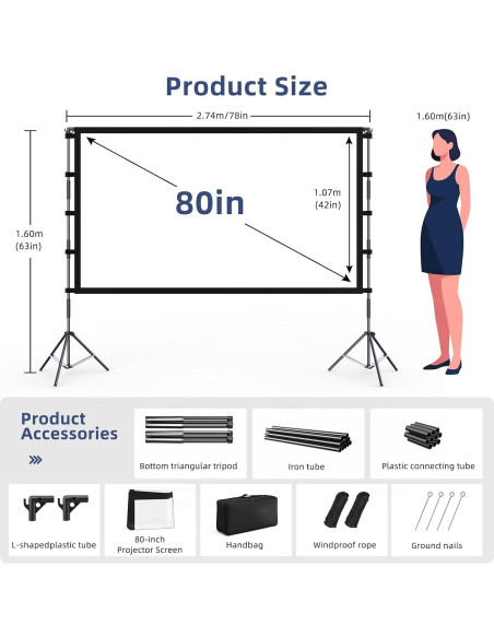 Pantalla de Proyector Vamvo 80" (203.2 cm) Plegable con Soporte